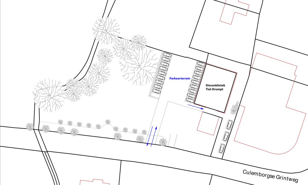 Dierenkliniek Tiel-Drumpt: Een schematische weergave van het parkeren bij de dierenarts in Tiel.