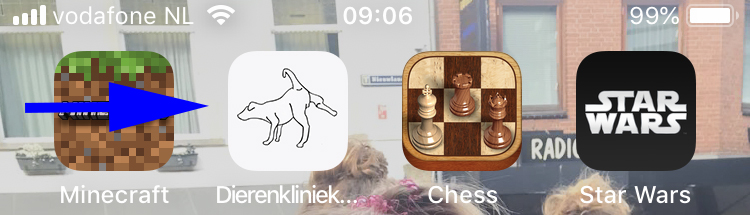Dierenkliniek Tiel-Drumpt: icoontje op beginscherm telefoon