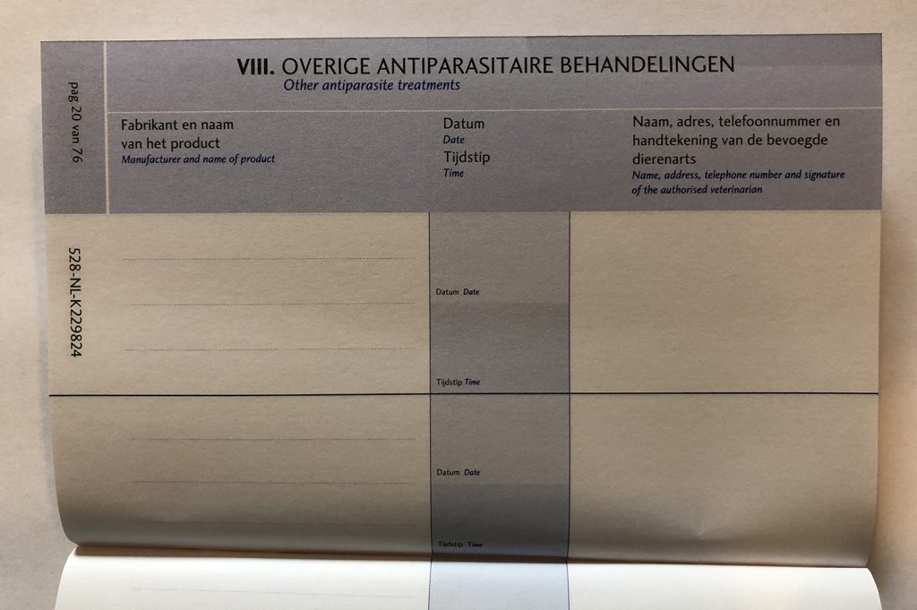 Dierenkliniek Tiel-Drumpt: officiële dierenpaspoort: antiparasitaire behandeling