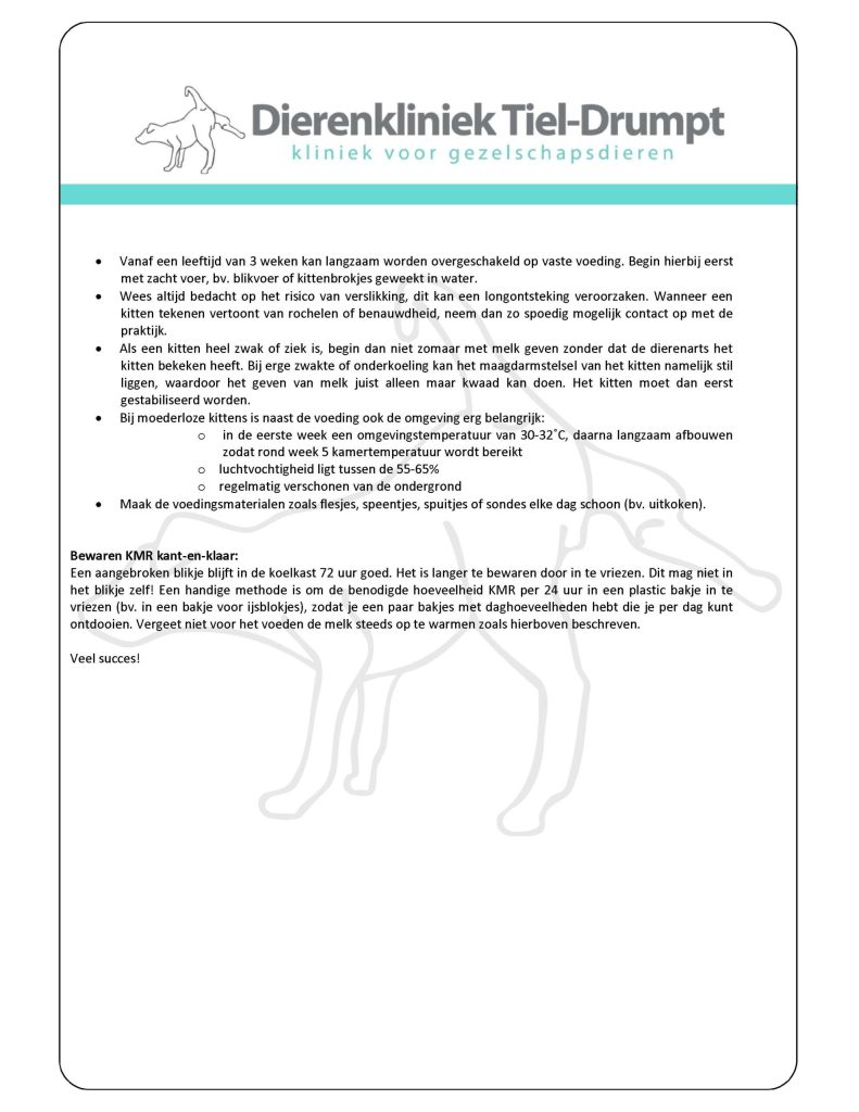 Dierenkliniek Tiel-Drumpt: Bijvoeding jonge kitten met KMR blz 3